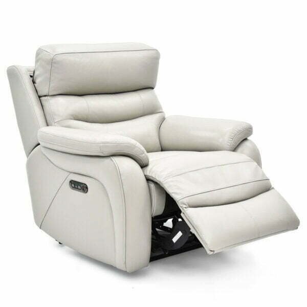 LeatherPowerReclinerArmchairLightGreyHeadrest 1