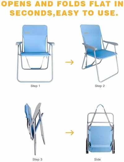 Folding Beach Chair Lightweight Portable Strong Stabile High Back Camping Chair for Outdoor Camping Beach Garden Fishing