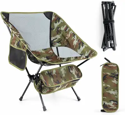 Portable Camping Chair for Adults Camouflage Ultralight Folding Chair with Carry Bag Heavy Duty 150kg Capacity Lightweight Outdoor Chair with Cup Holder for Hiking Fishing and Beach