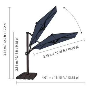 Solar LED Square Cantilever Umbrella Parasol with Base in Indigo (3)