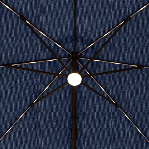 Solar LED Square Cantilever Umbrella Parasol with Base in Indigo